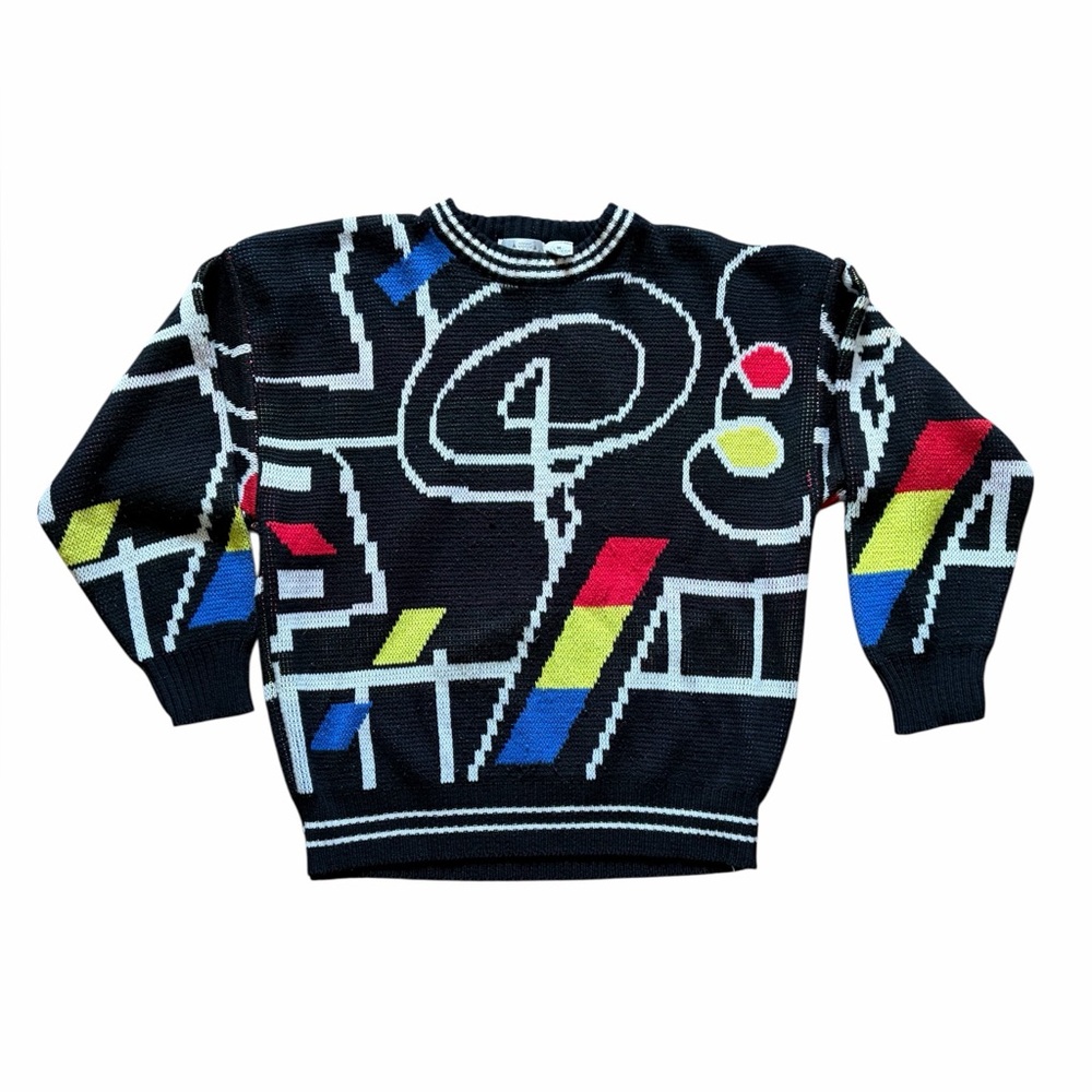 Chateau Black Multicolor Geometric Crewneck Sweater